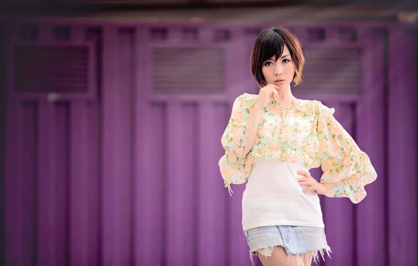 Photo wallpaper look, girl, skirt, blouse, Asian