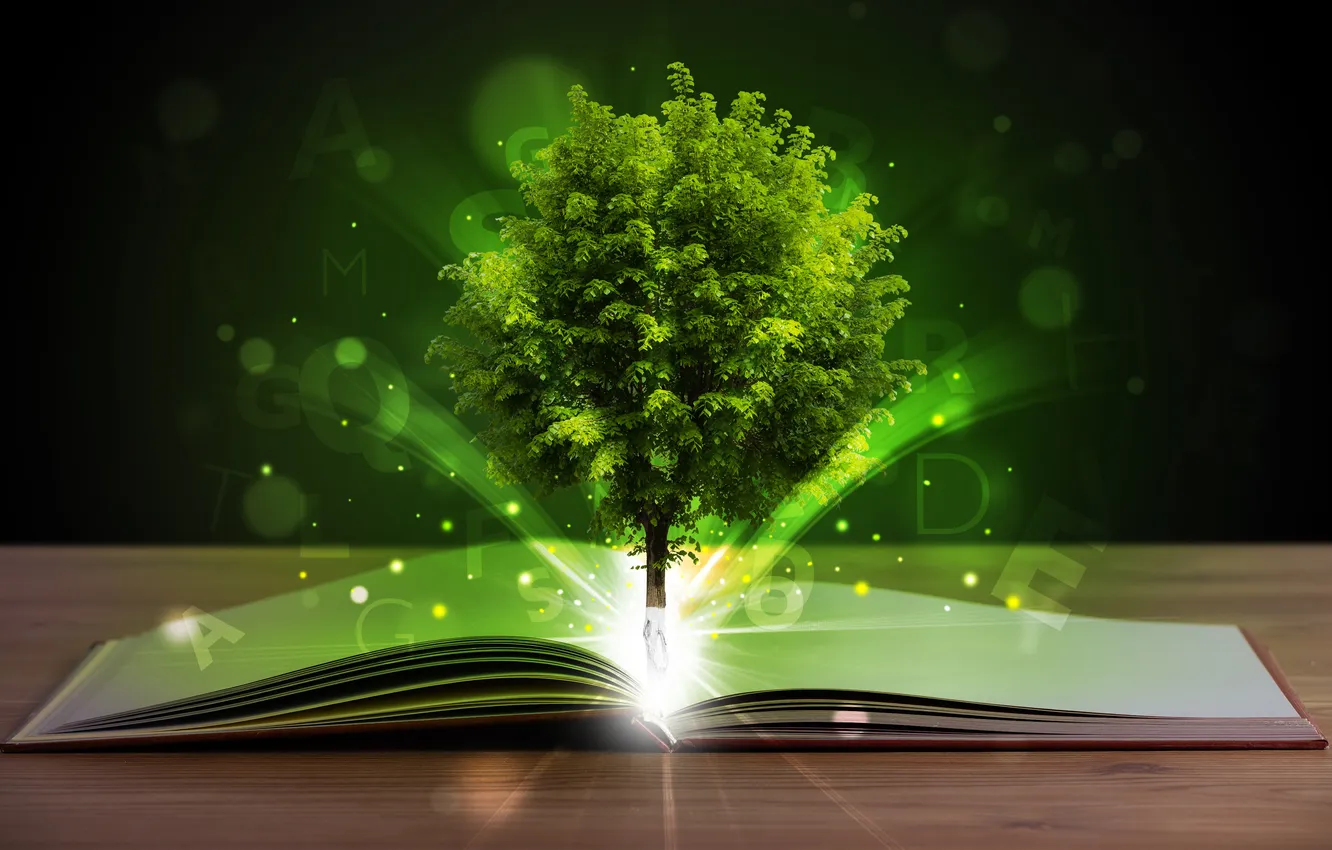Photo wallpaper green, grass, fantasy, forest, field, imagination, illustration, idea