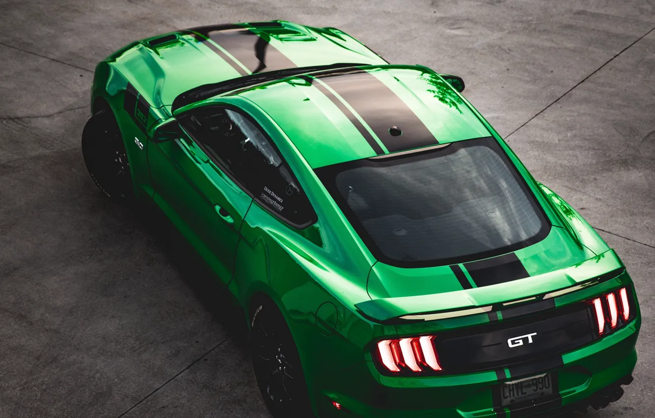 Photo wallpaper machine, green, sports car, ford, 1080p, ford mustang gt, fhd, hdtv