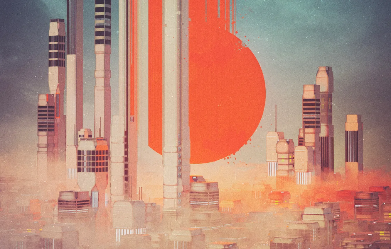 Photo wallpaper graphics, graphics, science fiction, rendering, fiction, sci-fi, haze, city