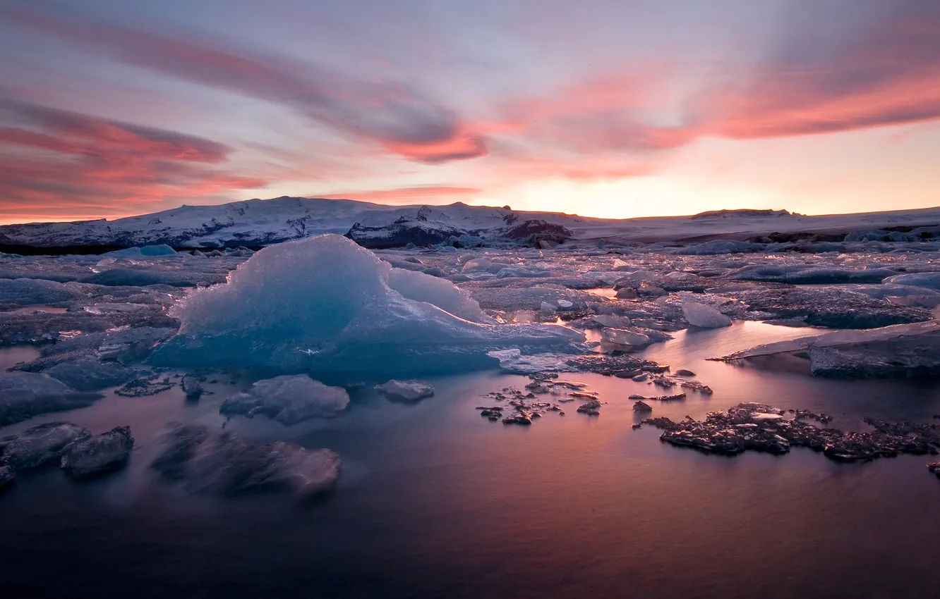Photo wallpaper ice, snow, sunset, the evening, Iceland