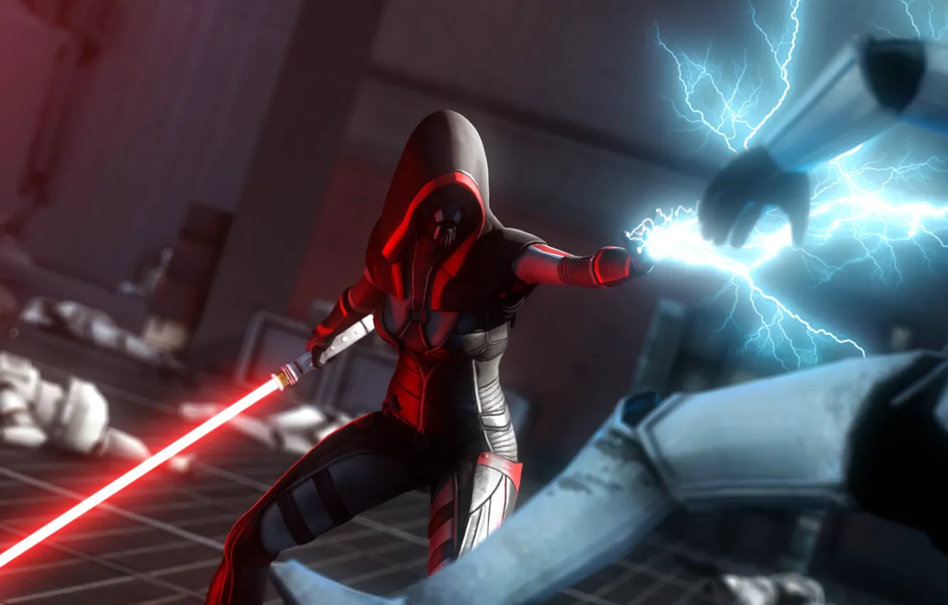 Photo wallpaper lightning, Star Wars, mass effect, crossover, lightsaber, jedi