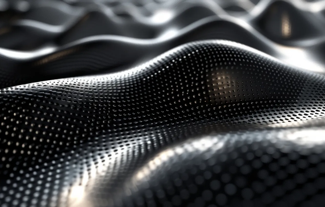 Photo wallpaper wave, surface, line, metal, abstraction, the dark background, structure, hole
