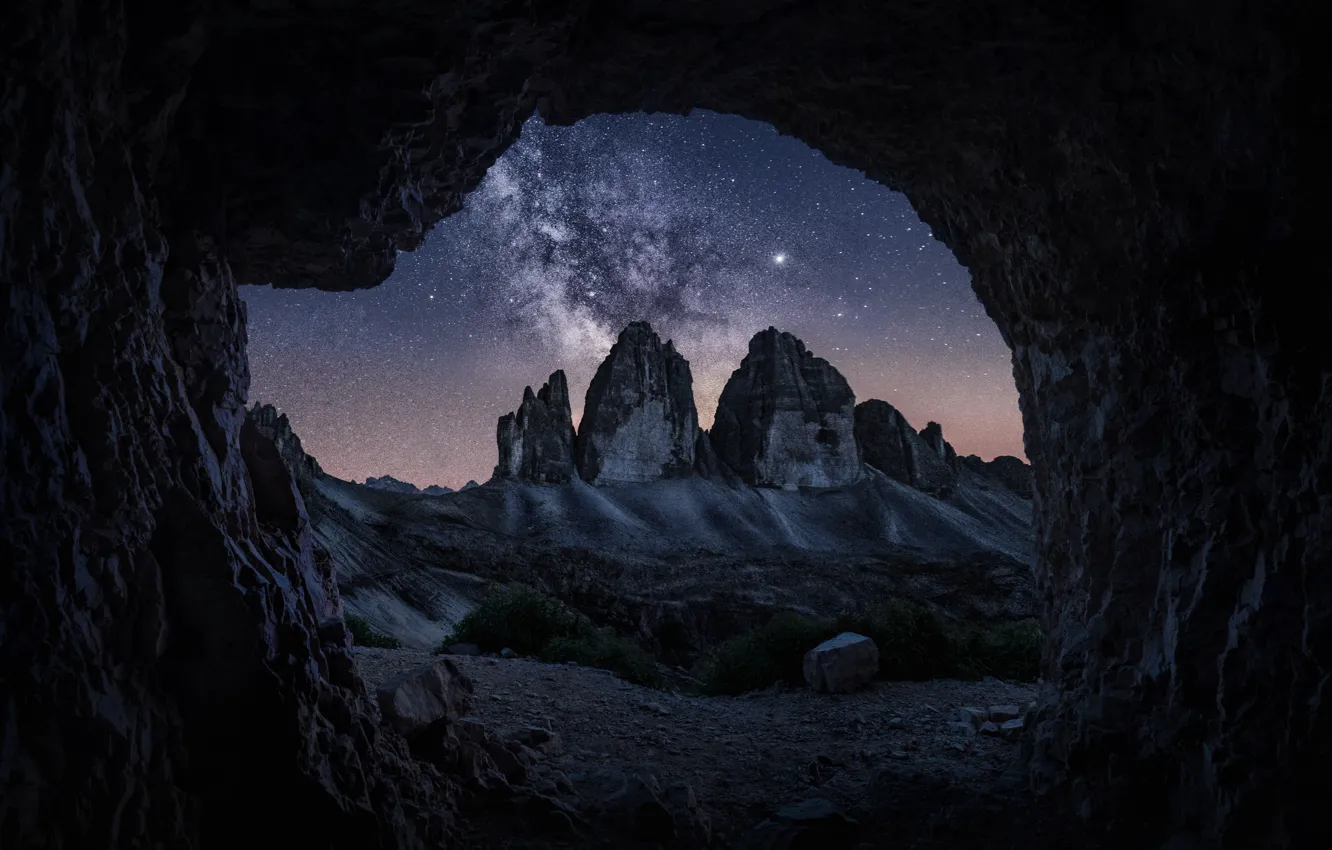 Photo wallpaper the sky, stars, mountains, night, nature, rocks, Italy, the milky way