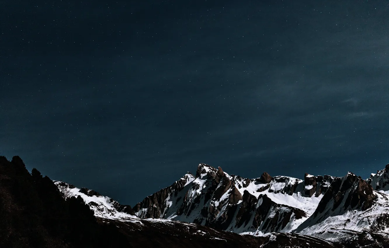 Photo wallpaper the sky, stars, snow, mountains, night, nature, rocks