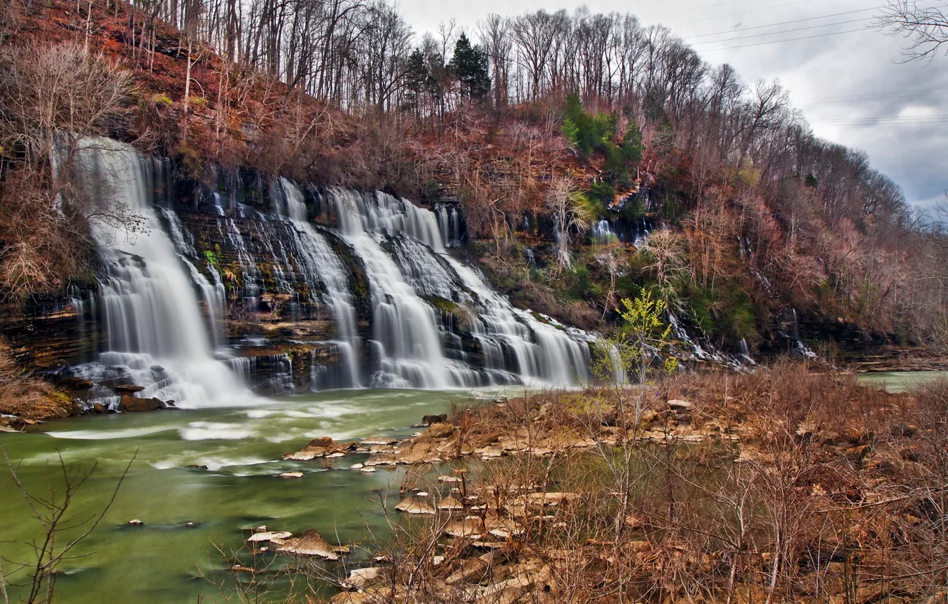 Photo wallpaper autumn, trees, nature, rocks, waterfall, USA, Tn, Rock Island State Park