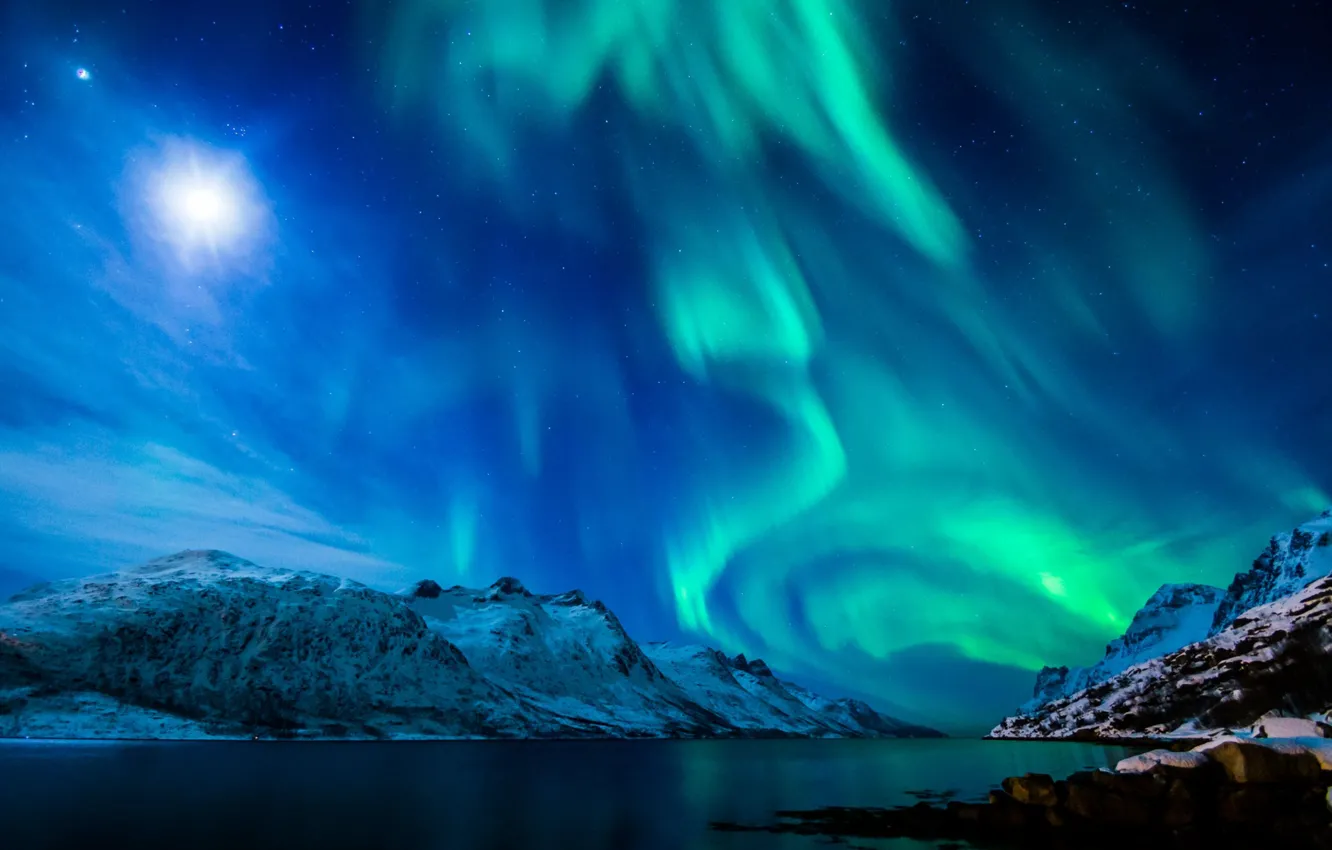 Photo wallpaper Northern lights, UK, Aurora Borealis, 2015