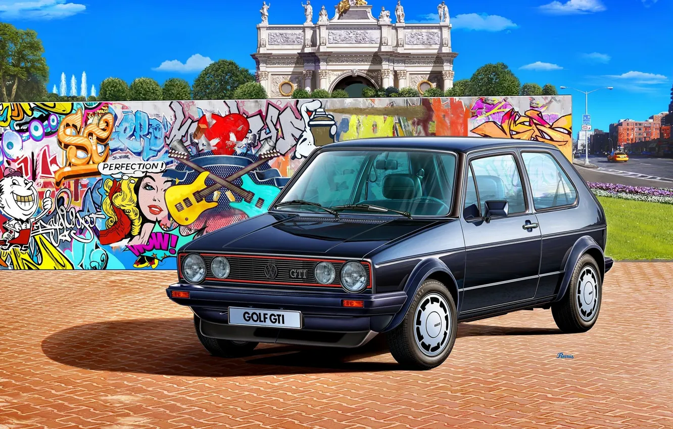 Photo wallpaper Graffiti, GTI, Volkswagen Golf, Mk 1, Volkswagen AG
