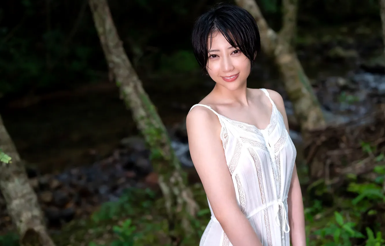 Photo wallpaper woman, model, pretty, asian, stream, japanese, outdoor, Shorthair