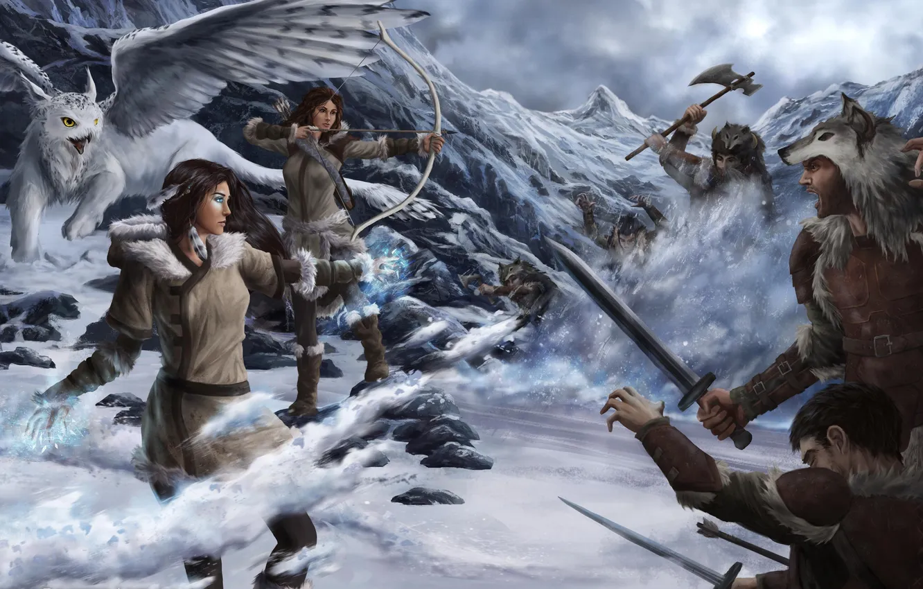 Photo wallpaper winter, snow, magic, art, battle, Griffin, Natalie Becker
