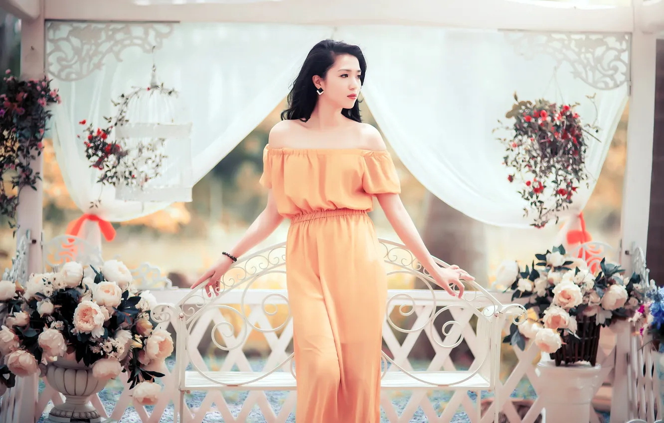 Photo wallpaper girl, background, Asian