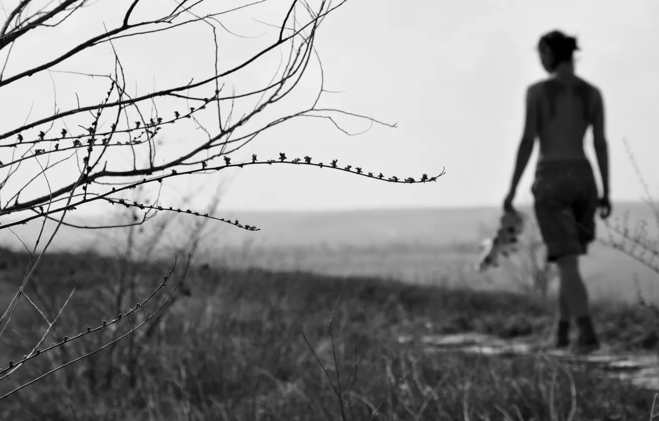 Photo wallpaper girl, silhouette, black and white