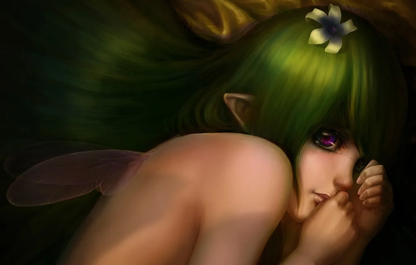 Photo wallpaper flowers, fantasy, emotions, wings, art, girl, fake