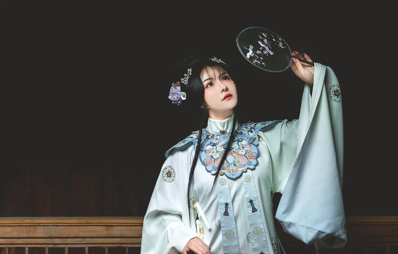 Photo wallpaper girl, fan, kimono, Asian, Chengdu Fengge