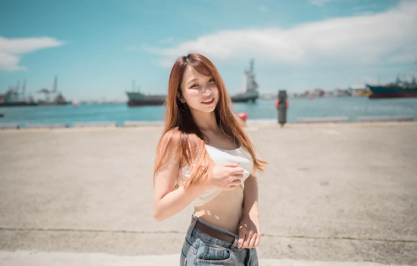 Photo wallpaper girl, smile, hair, Asian