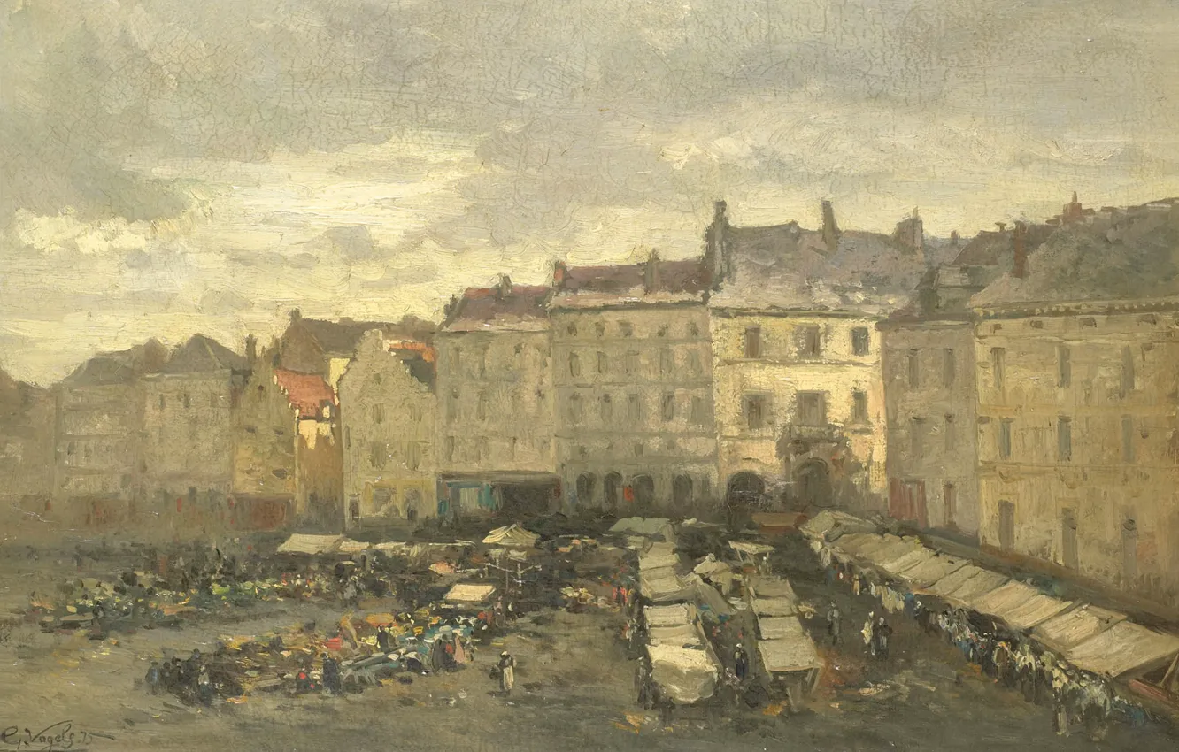 Photo wallpaper oil, canvas, the urban landscape, 1875, Guillaume Vogel, Guillaume Vogels, Sandy Square in Brussels