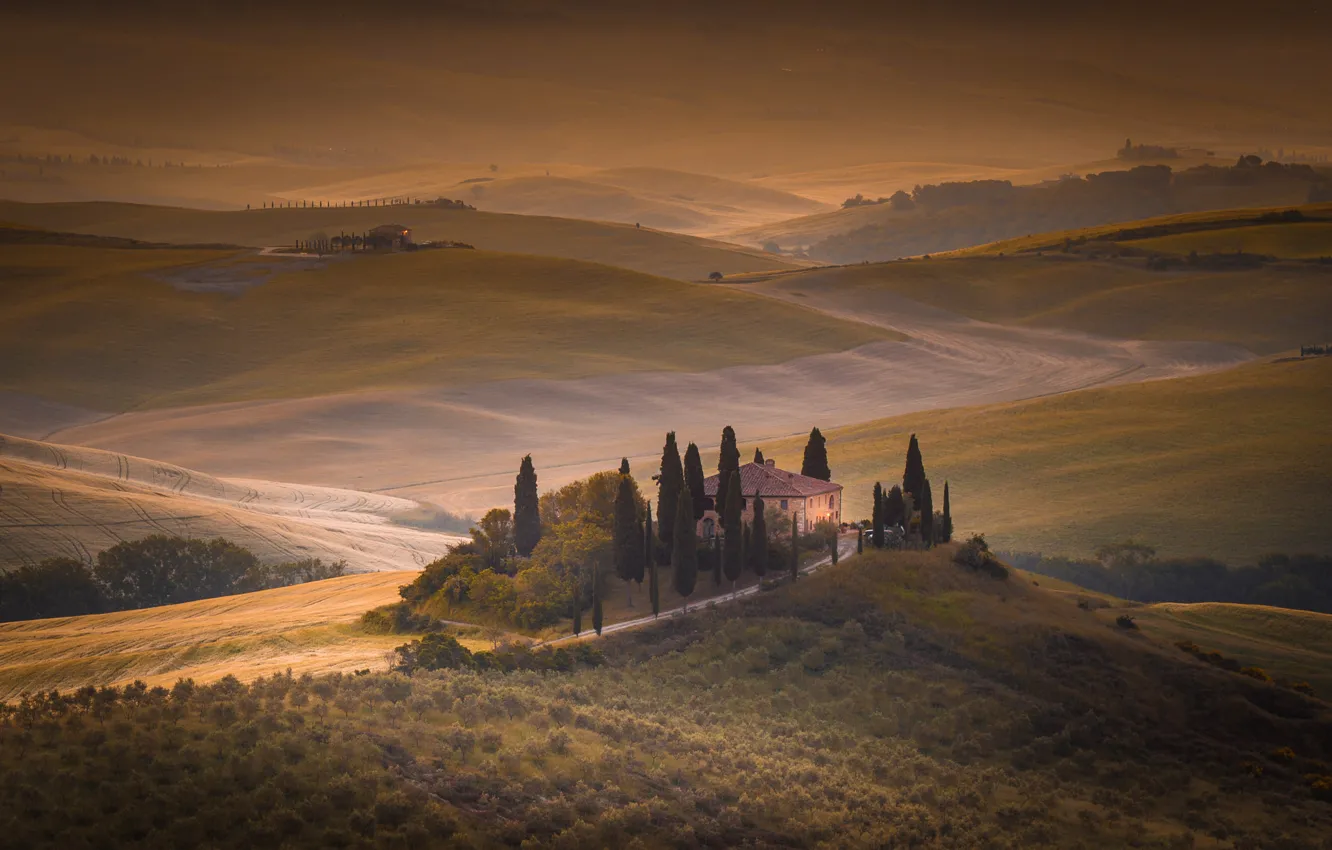 Photo wallpaper field, home, morning, Italy, Tuscany