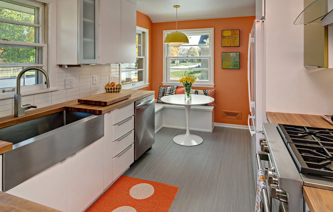 Photo wallpaper design, style, interior, dining room, mid-century modern cuisine, by Christine Nelson design, Mid-century modern kitchen