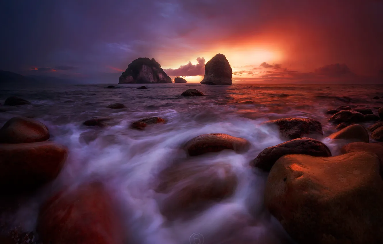 Photo wallpaper sea, sunset, the ocean, evening.excerpt