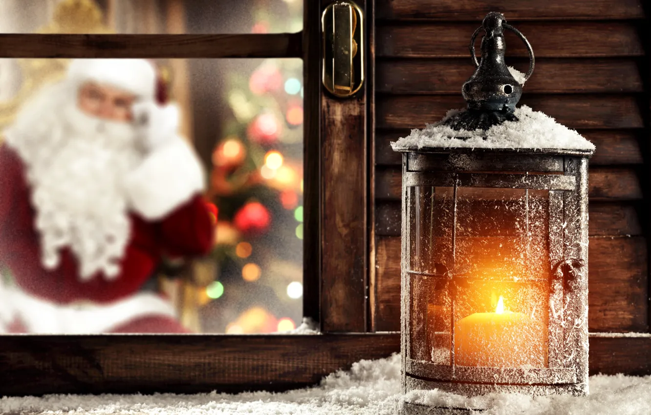 Photo wallpaper winter, snow, decoration, gift, new year, window, Christmas, Christmas