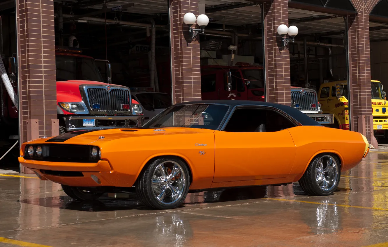 Photo wallpaper orange, Dodge, Challenger, the Wallpaper
