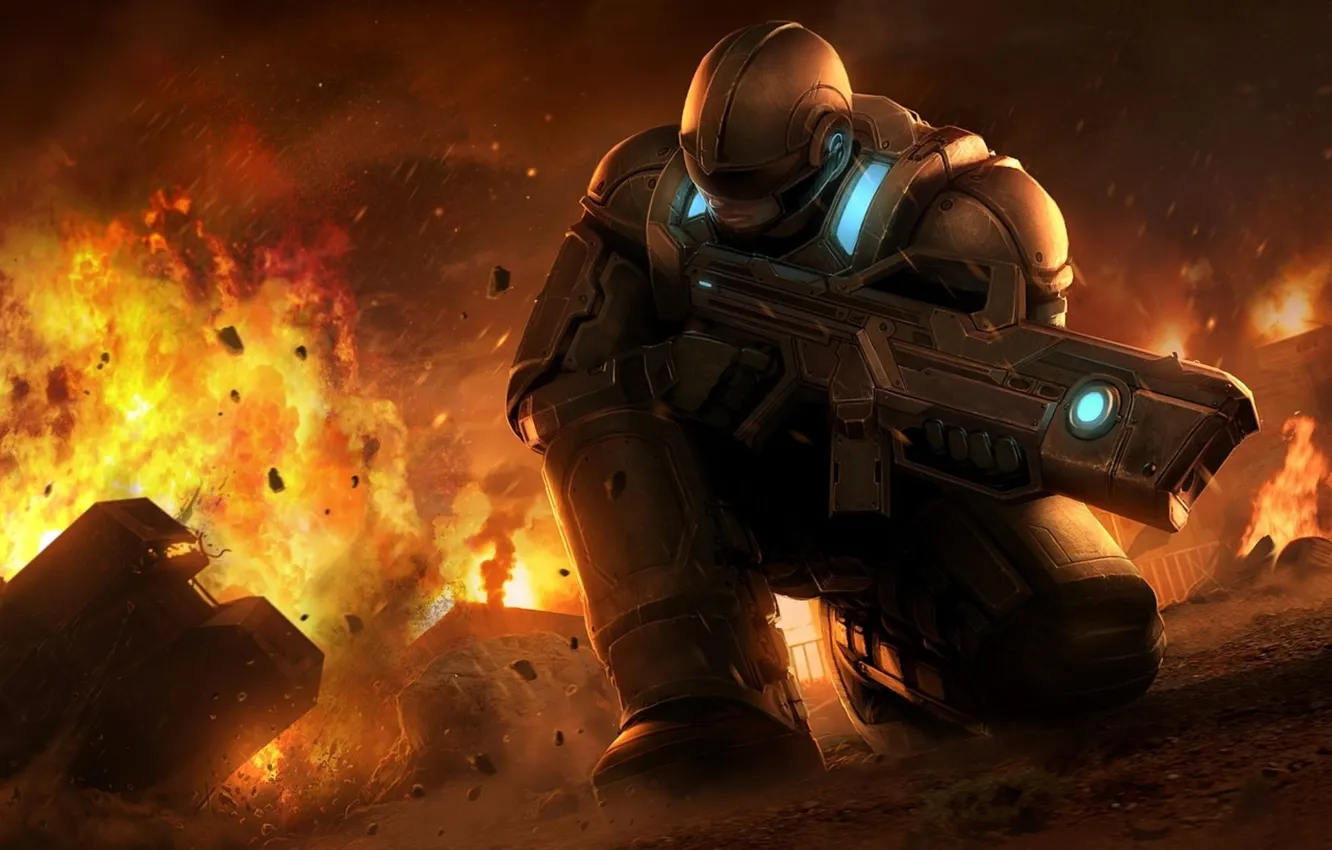 Photo wallpaper the explosion, weapons, protection, costume