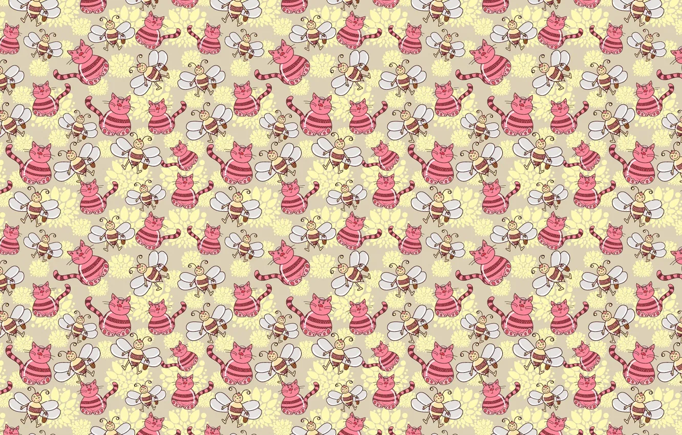 Photo wallpaper background, cat, bee, children's