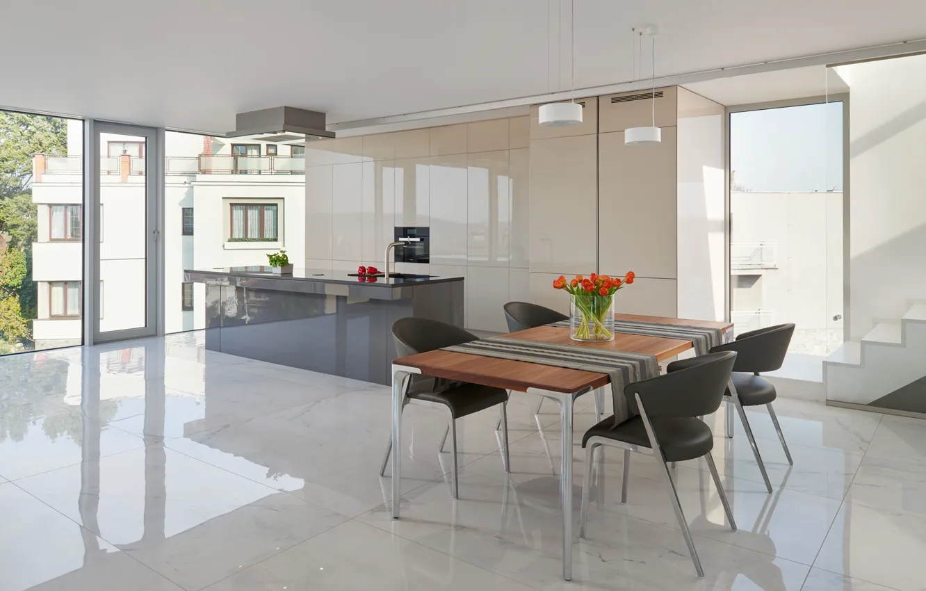 Photo wallpaper style, interior, minimalism, kitchen, dining room