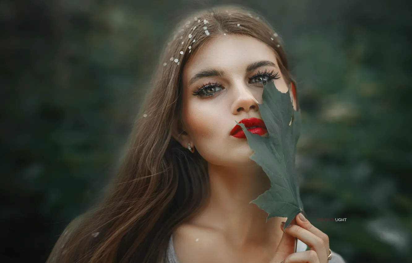 Photo wallpaper leaves, girl, makeup, Alexander Drobkov-Light, Yulia Andronova