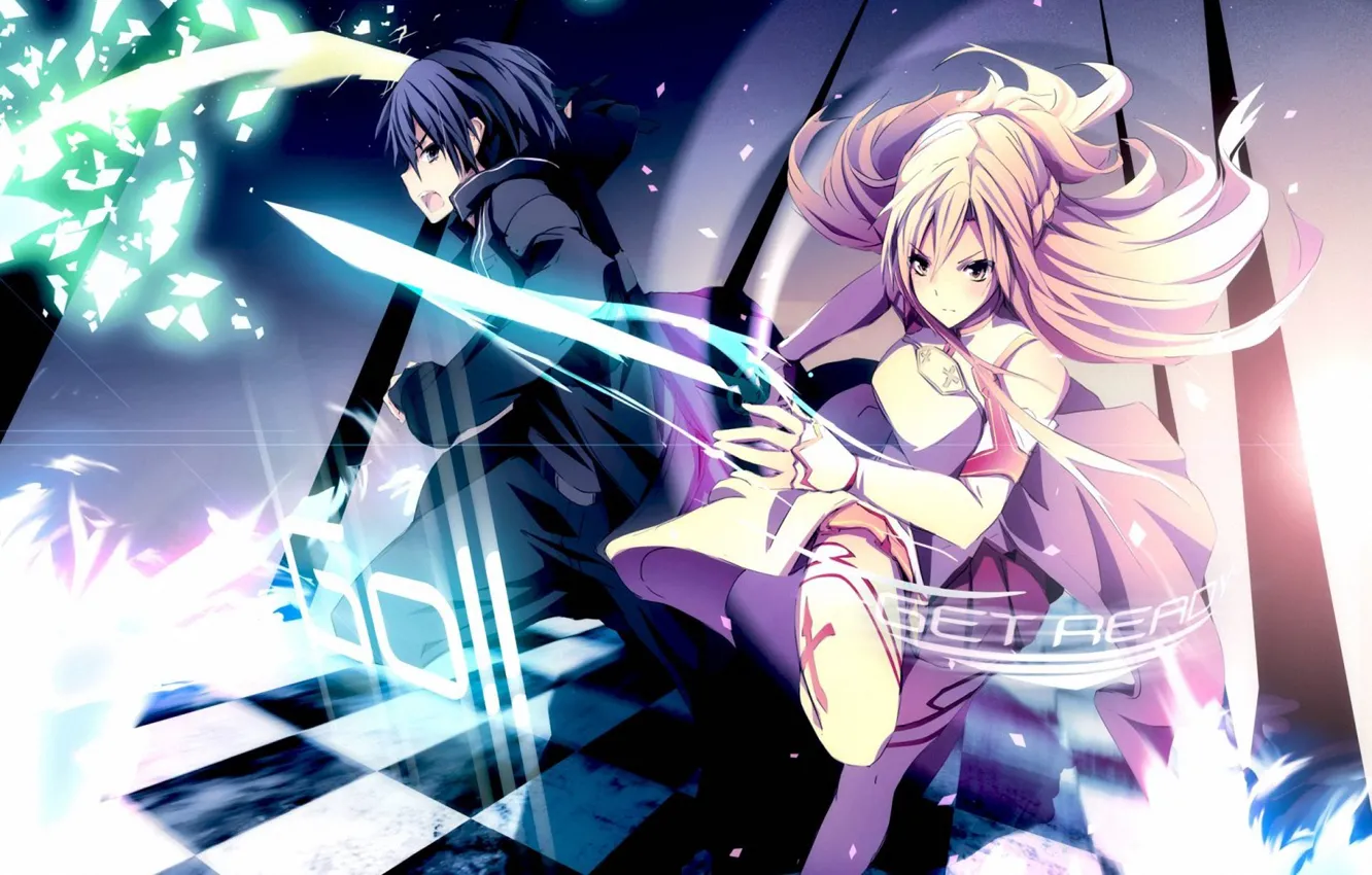 Photo wallpaper girl, magic, Anime, guy, swords, sword art online, Sword Art Online, SAO