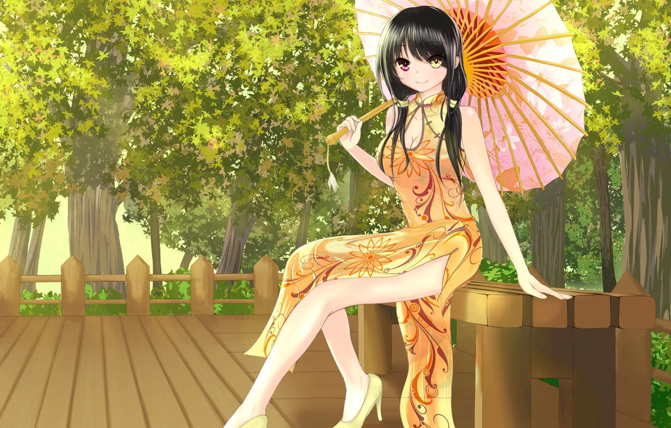 Photo wallpaper look, girl, smile, umbrella, art, heterochromia, date a live, tokisaki kurumi