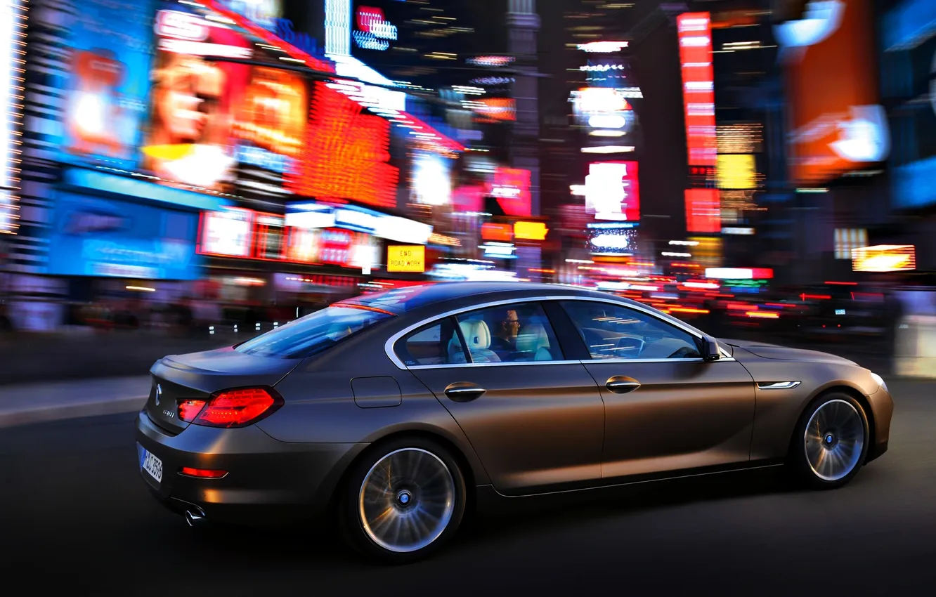Photo wallpaper Auto, Lights, Night, The city, BMW, Boomer, Grey, Side view