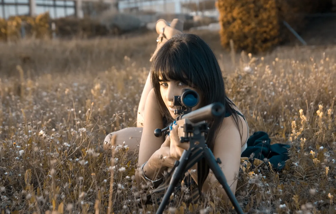 Photo wallpaper girl, weapons, Sniper