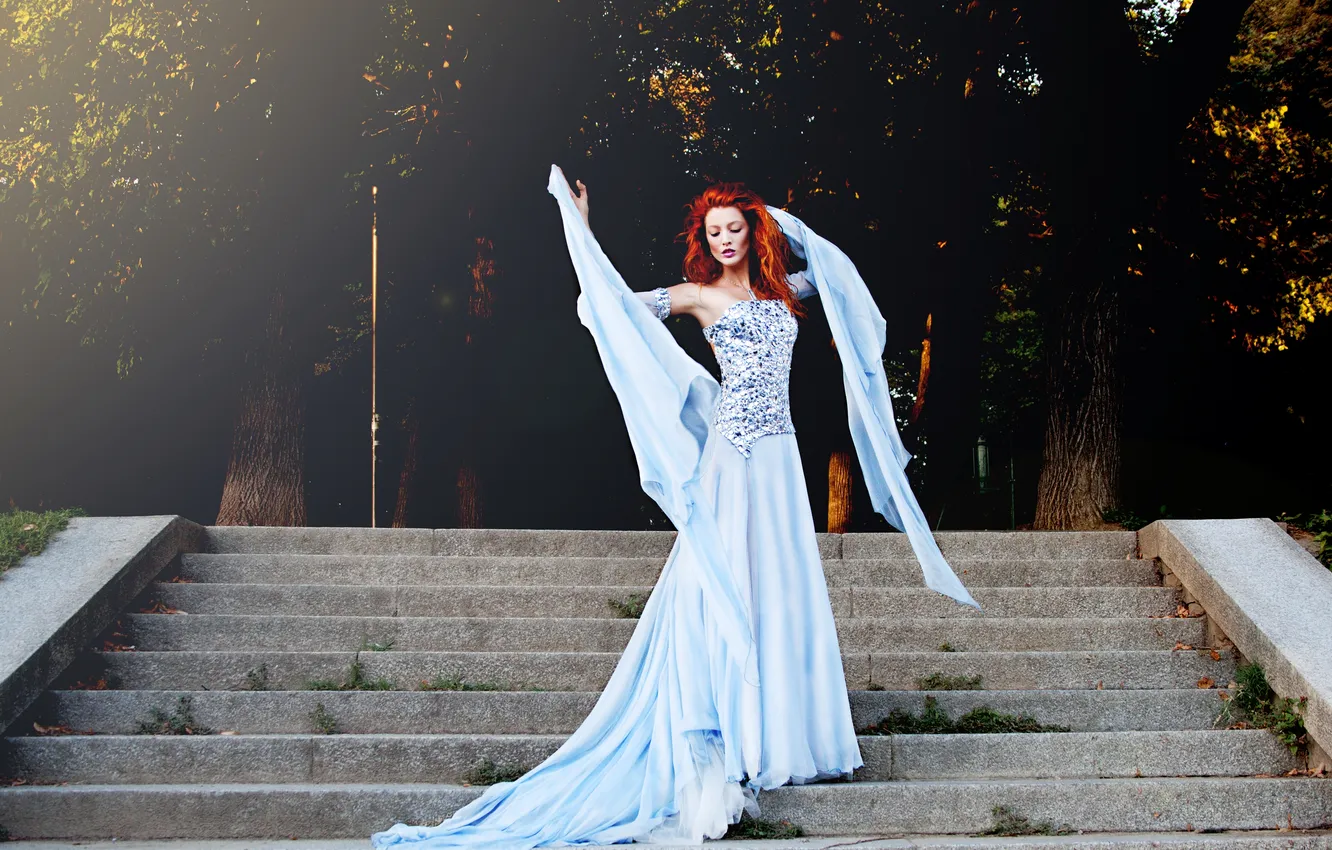 Photo wallpaper girl, pose, dress, red
