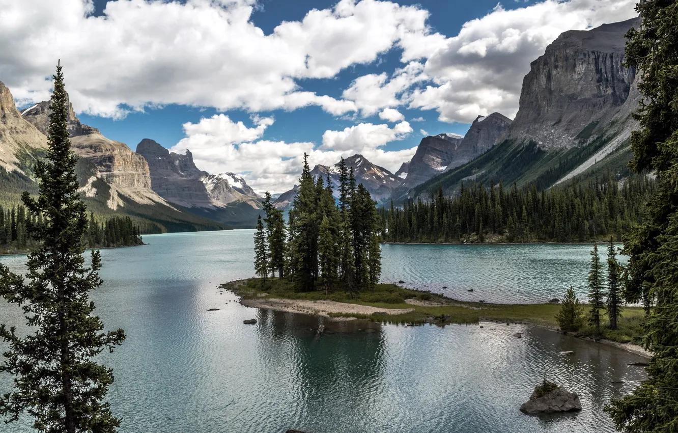 Photo wallpaper landscape, mountains, Maligne Lake