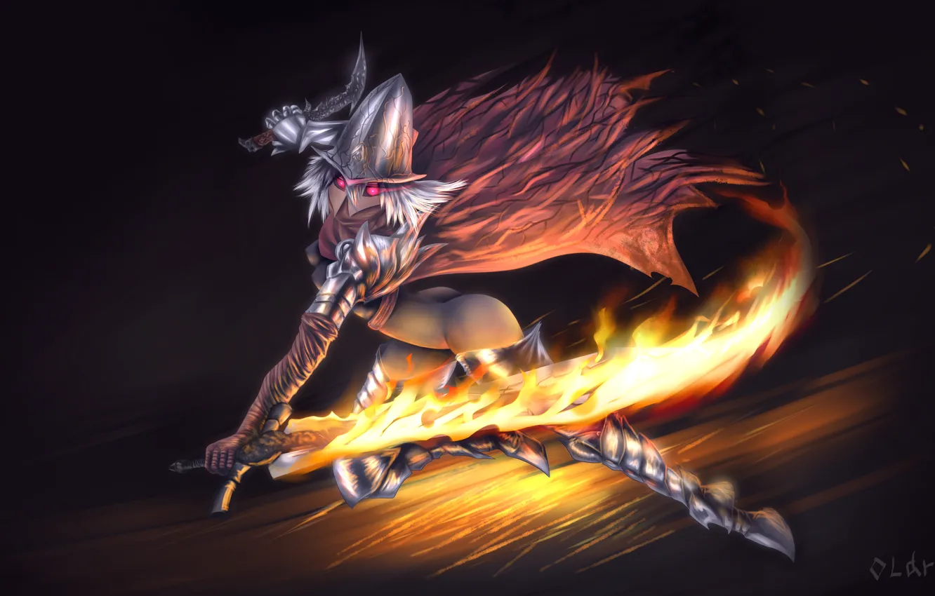 Photo wallpaper lights, undead, warrior, Dark Souls, abyss Walker, rule 63, fire sword, Dark Souls 3