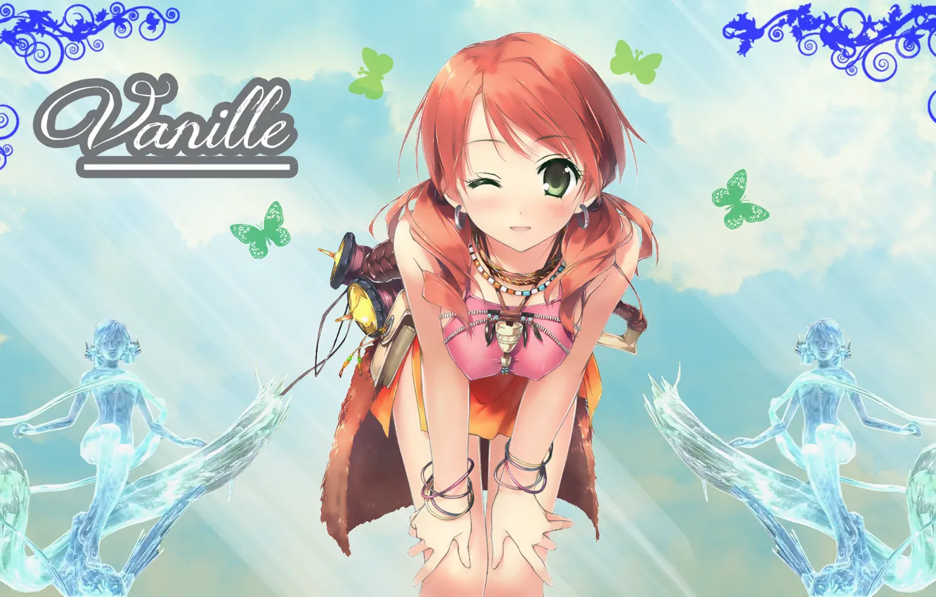 Photo wallpaper girl, decoration, butterfly, red, Final Fantasy, wink, Vanille