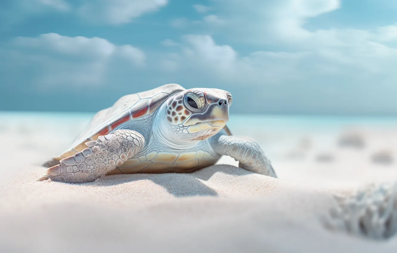 Photo wallpaper turtle, sea turtle, sea, AI art, neural network