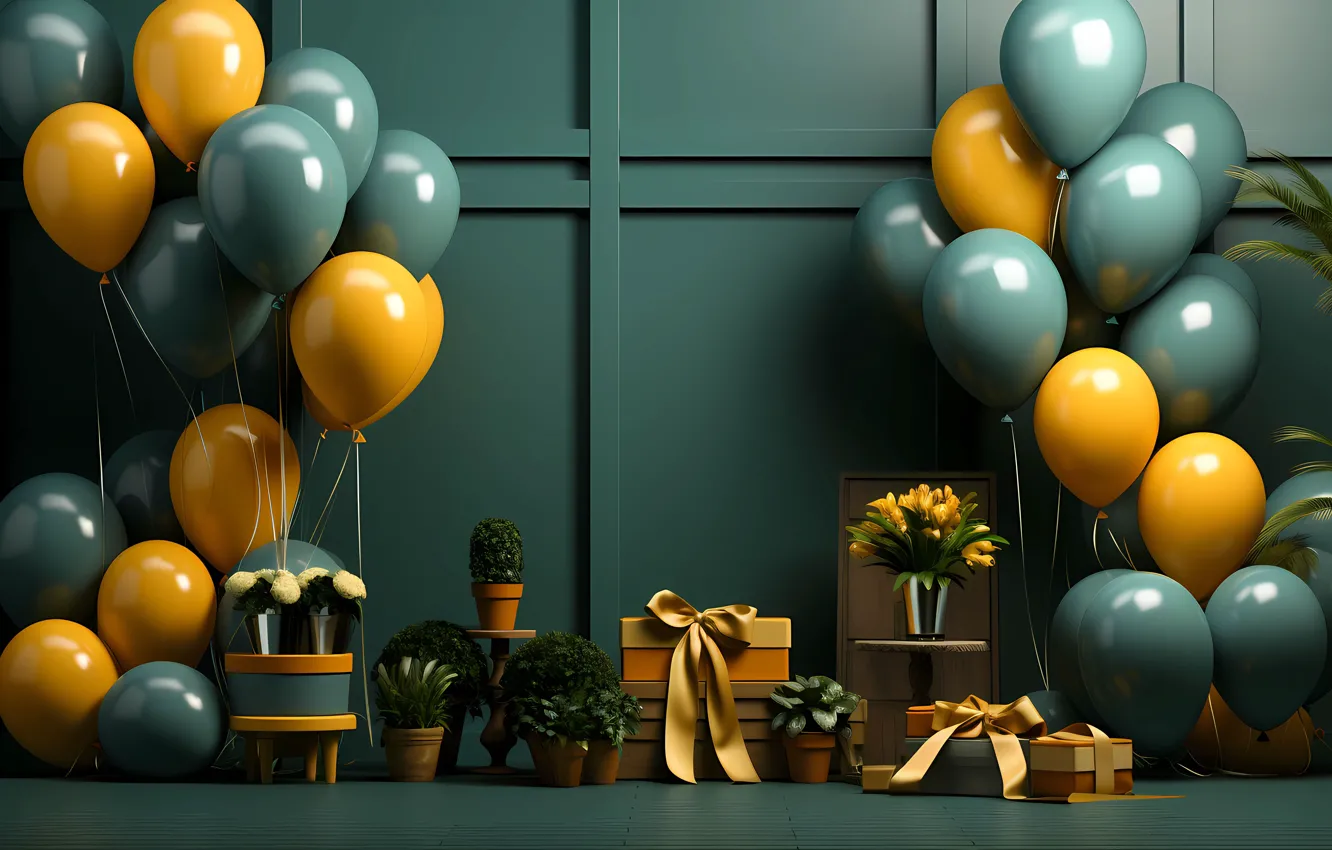 Photo wallpaper balls, balloons, birthday, holiday, balls, Shine, new year, Christmas