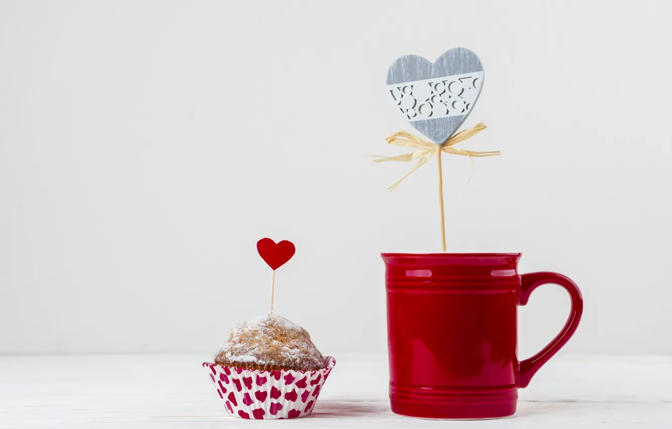 Photo wallpaper coffee, Cup, hearts, cupcake