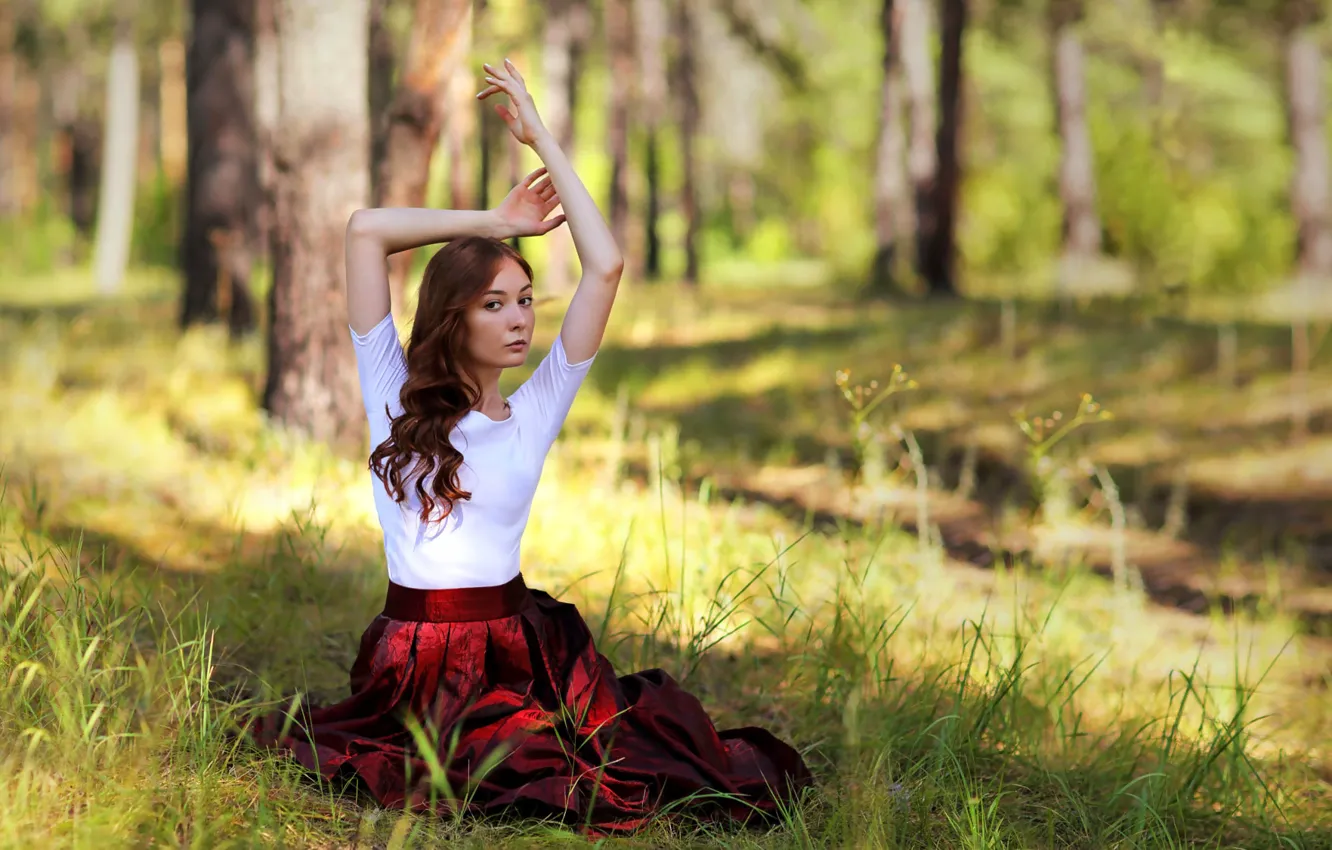 Photo wallpaper sponge, the beauty, curls, Murat Kuzhakhmetov, Portrait of a beautiful young girl in the forest