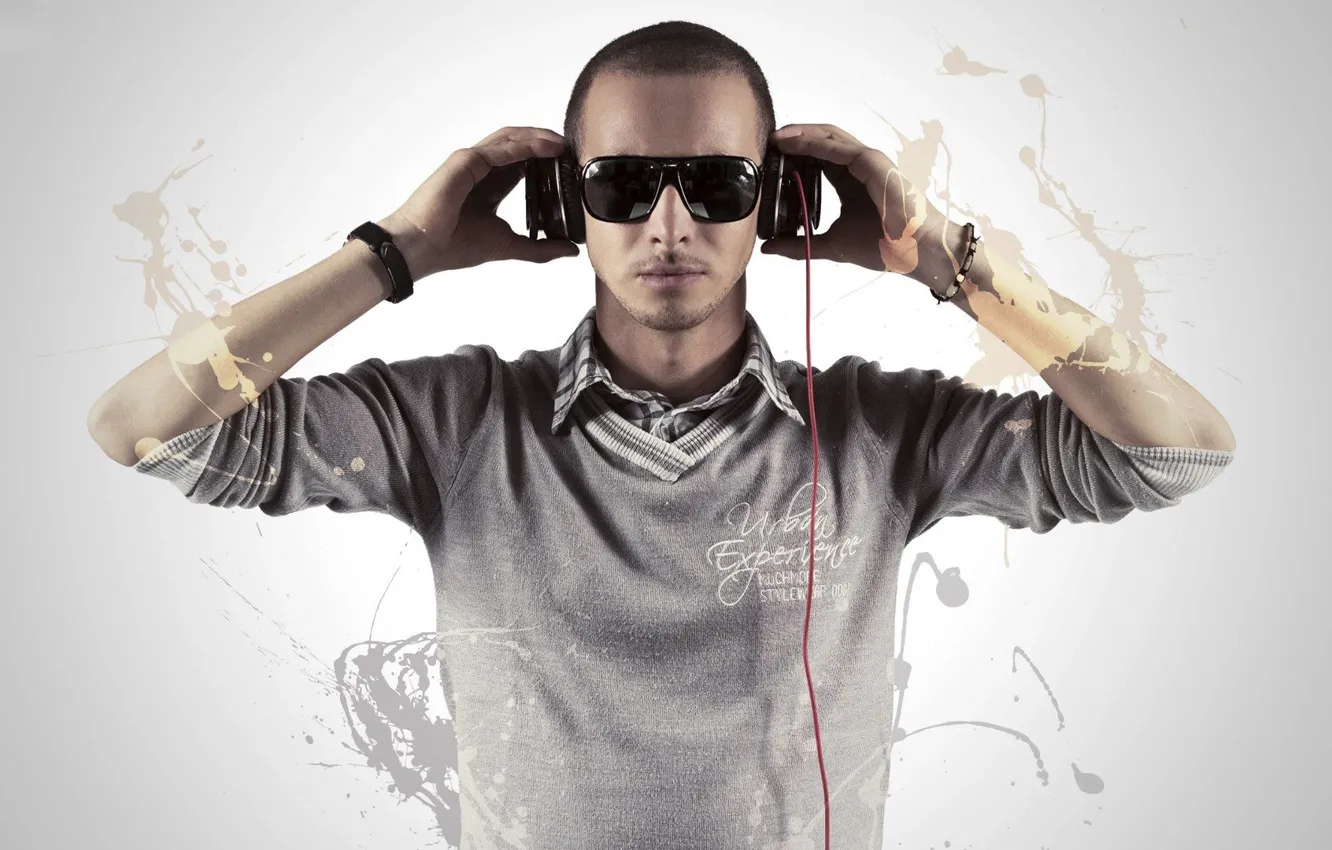 Photo wallpaper music, watch, headphones, glasses, male, bracelet, shirt, sweater