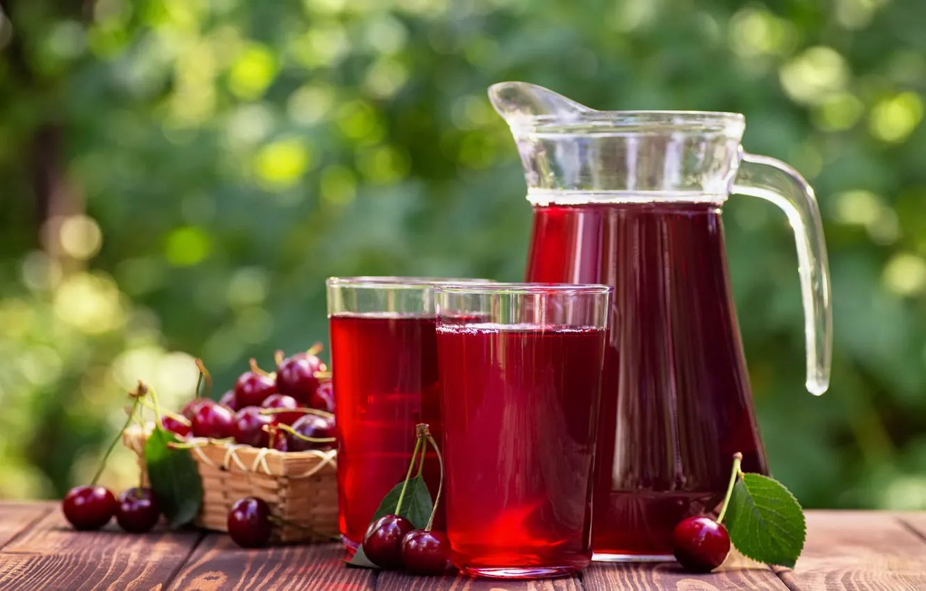 Photo wallpaper cherry, juice, pitcher, cherry, compote