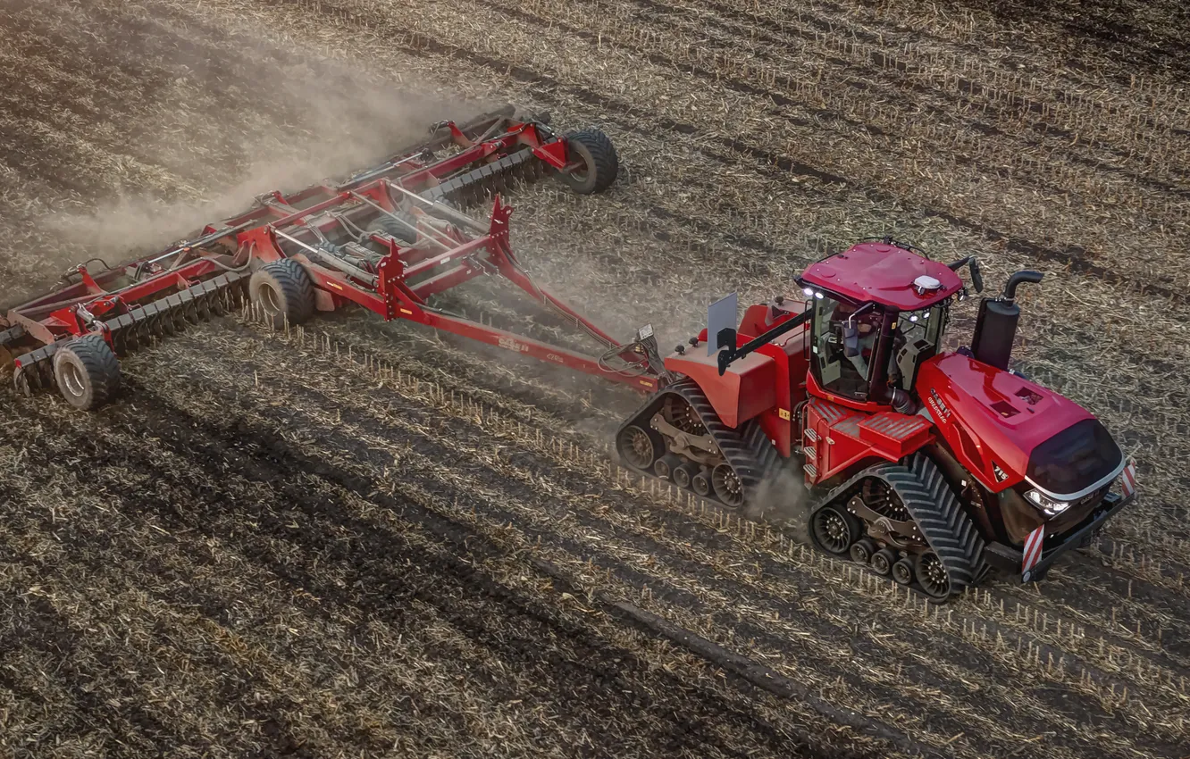 Photo wallpaper field, tractor, plow