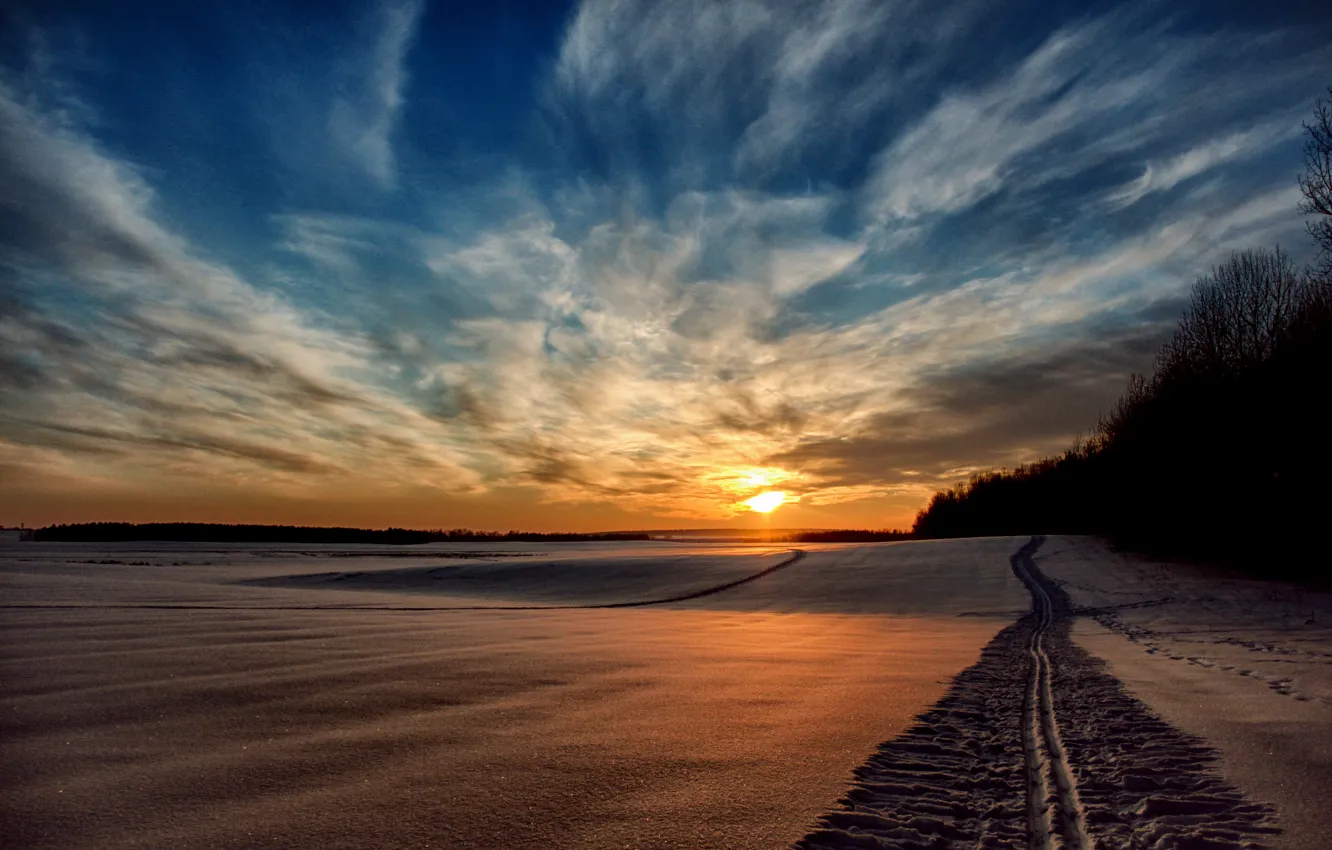 Photo wallpaper winter, the sky, sunset
