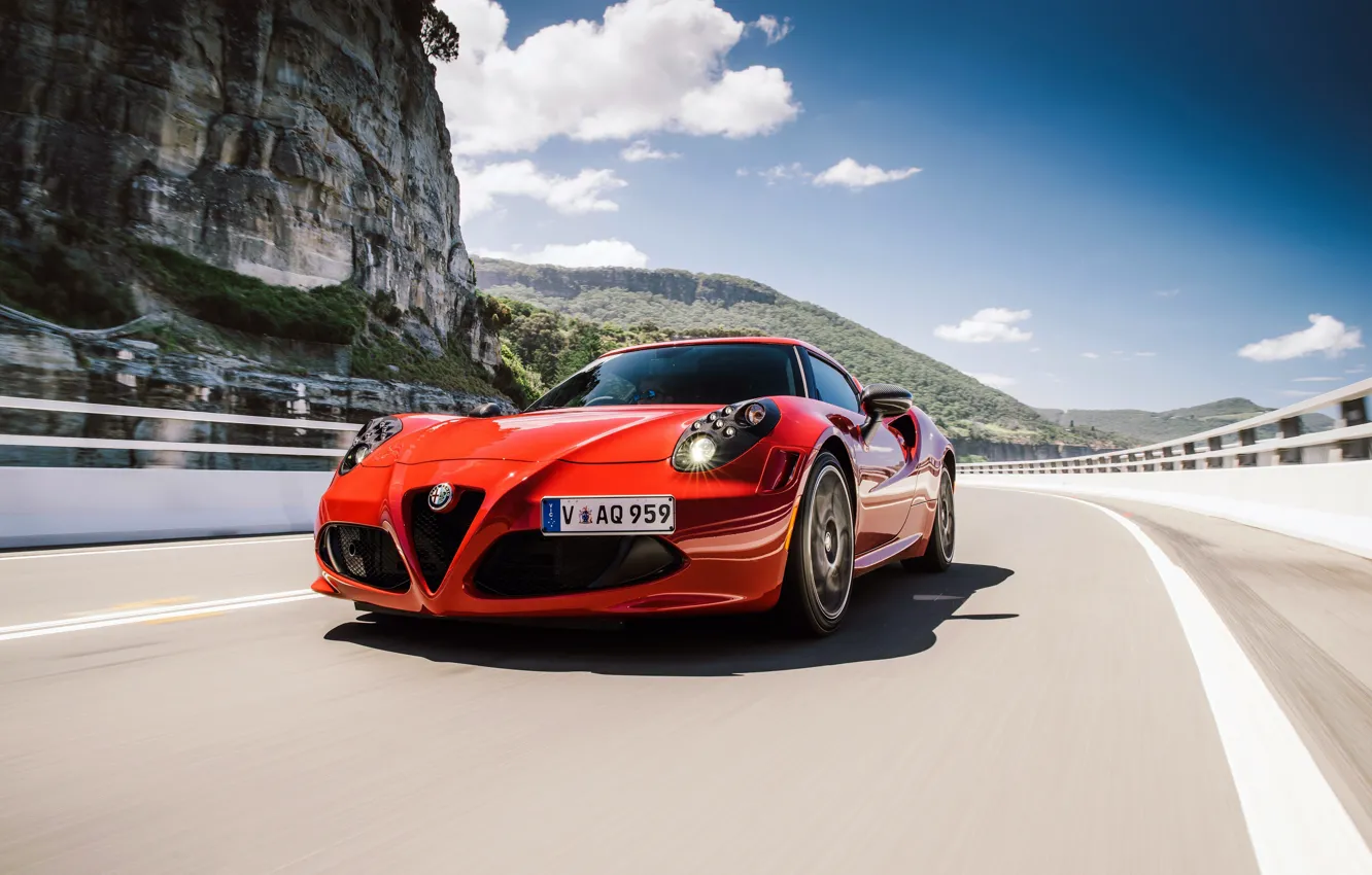 Photo wallpaper car, Alfa Romeo, red, road, mountains, speed, Alfa Romeo 8C, Alfa 8C