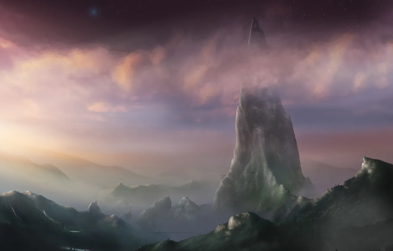 Photo wallpaper the sky, river, rocks