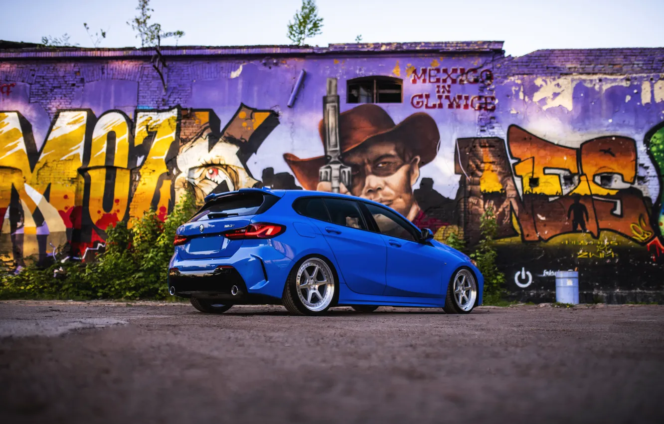 Photo wallpaper BMW, Blue, Graffiti, 1 Series, Rear, BMW 1 Series, JR Wheels