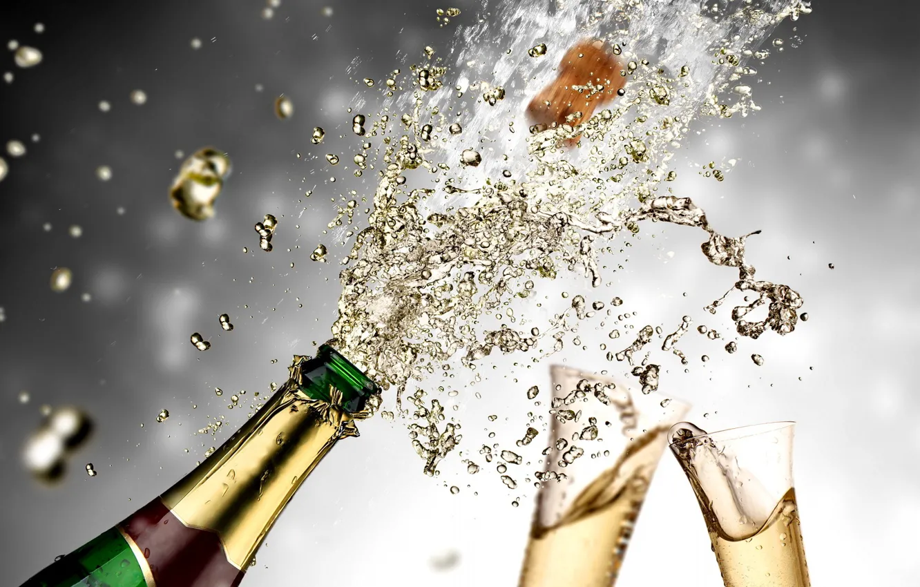 Photo wallpaper squirt, glasses, glass, champagne, splash, champagne