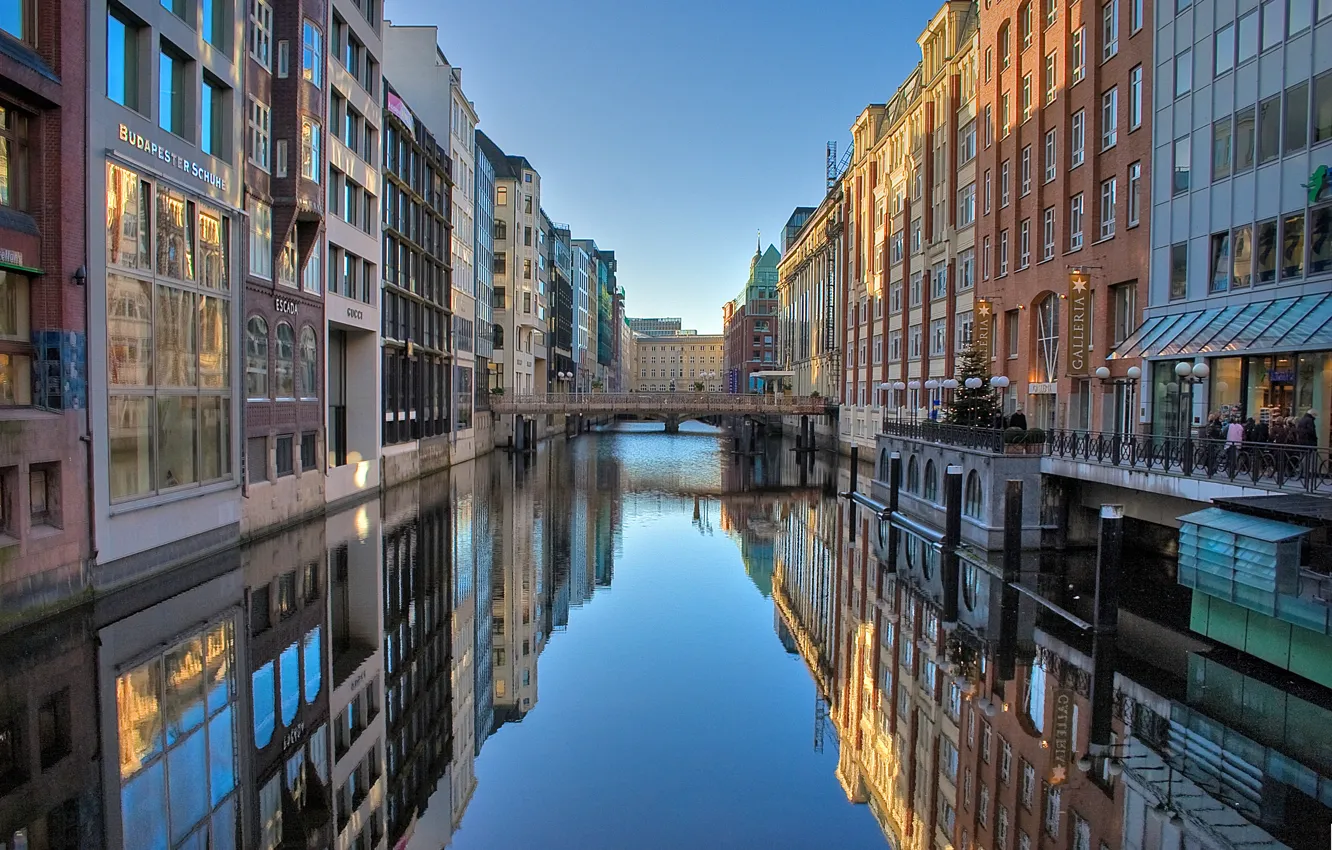 Photo wallpaper sunset, the city, river, building, home, the evening, Germany, window